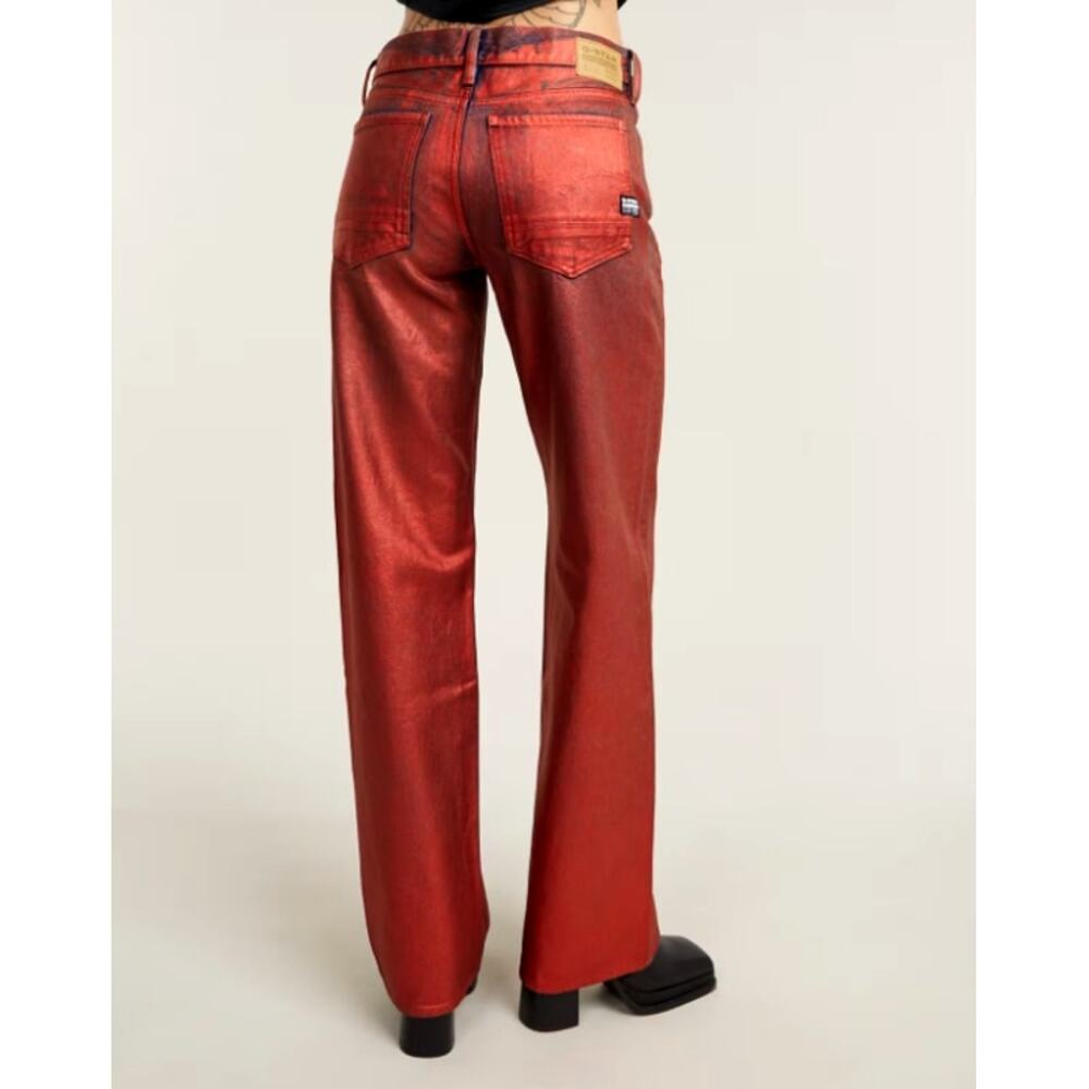 G-Star Raw Women's Shiny Scarlet Metal Coating Judee Loose Jeans Size 26/28